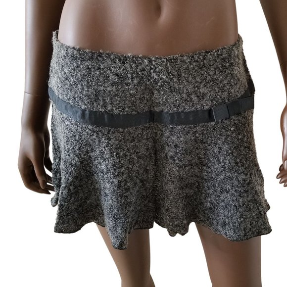 VTG SOPRANO Tweed Ribbon Bow Flared Skater Mini Skirt Womens Med Charcoal Black - Picture 1 of 15